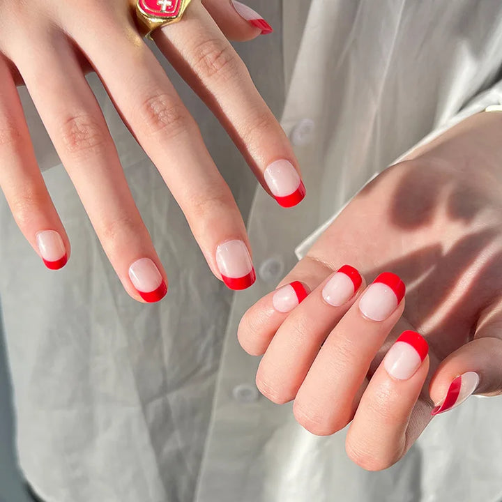 Rynx | Red Love Heart French Sweet Nail Art Nude Pink Artificial Nails Removable Finished Fingernails Valentine's Day Gift Press-on Nails With Glue