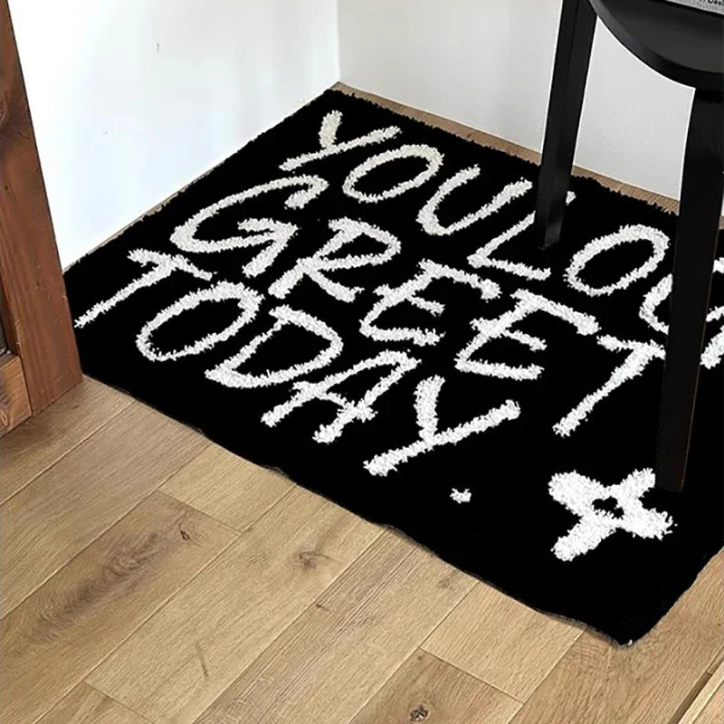 Rynx | Carpet Letters Bathroom Mat Black White Bedroom Foot Mat Bath Mat Carpet Plush Carpet Floor Cushion Aesthetic Home Decoration 50x80cm