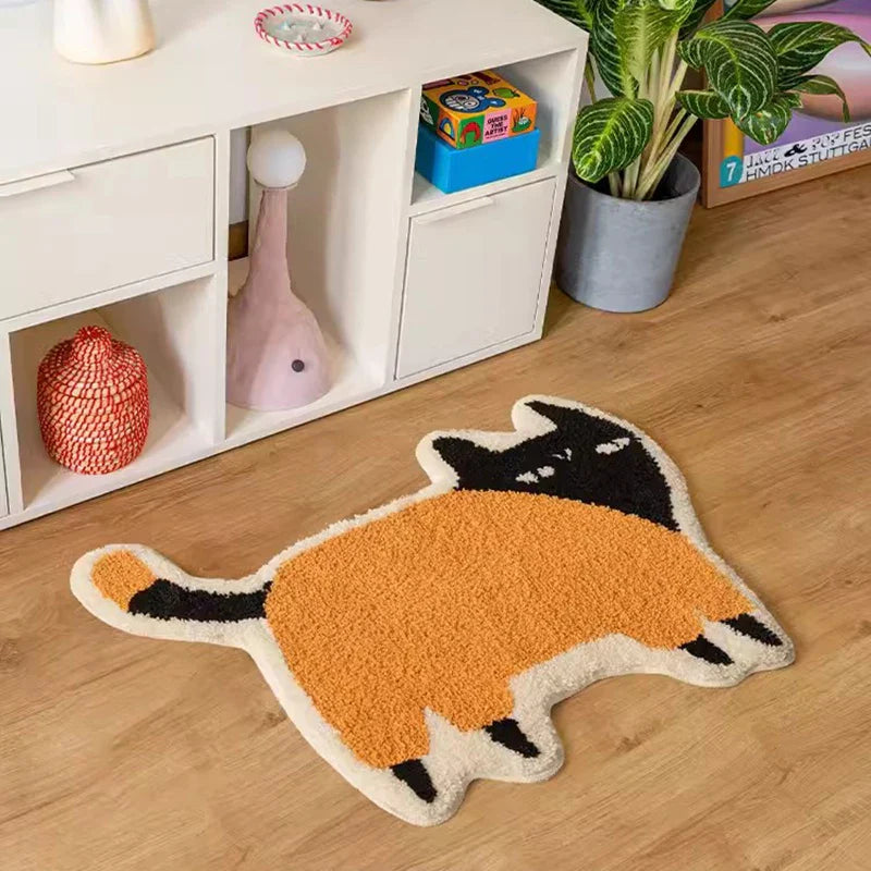 Rynx | Kawaii Tufting Cat Bathroom Mat Soft Cartoon Kids Room Mat Living Area Carpet Non-Slip Hallway Rug Home Kindergarten Decor 53x70cm
