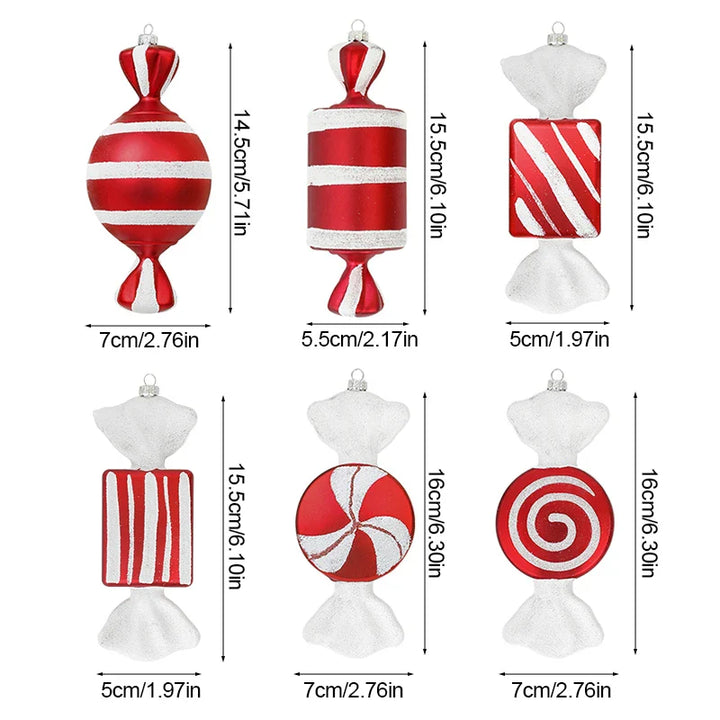 Rynx 3/6pcs Large Christmas Lollipop Red Candy Cane Pendant Xmas Tree Hanging Ball Ornament 2024 Christmas Decoration for Home New Year