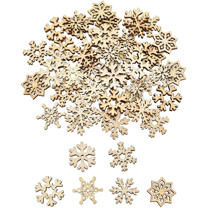 Rynx 50 pieces Christmas natural wood chips Santa snowflake Christmas tree hanging ornaments pendants Christmas decoration DIY craft