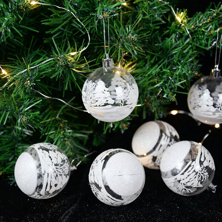 Rynx 6 pieces 6 cm transparent snow Christmas balls pendants for Christmas tree decoration clear balls hanging ornaments Xmas Navidad