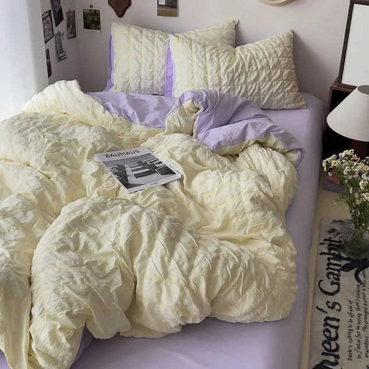 Rynx | Seersucker Princess Girl Bed Linen Set Duvet Cover Korean Four-Piece Washed Cotton Bed Sheet Blanket Set