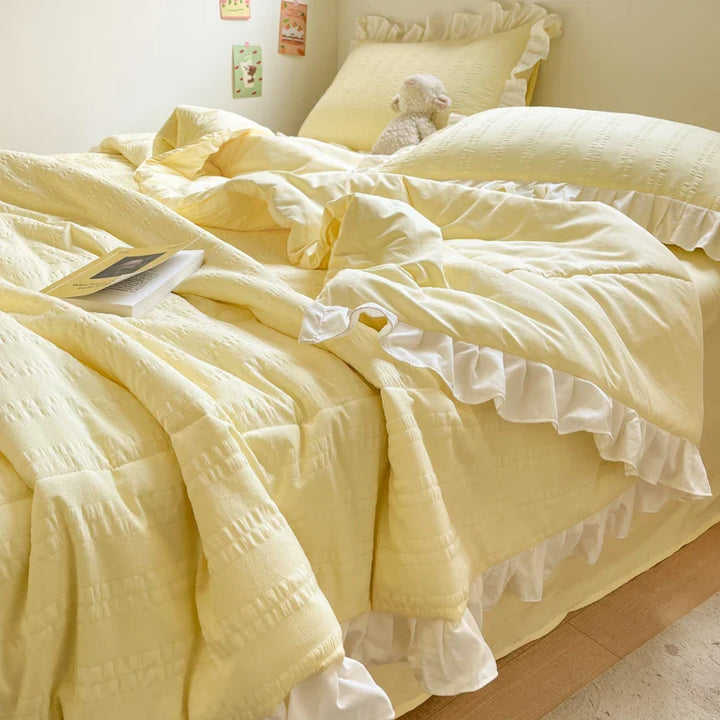 Rynx | Korean Princess Style Summer Cool Quilt Comforter Soft Seersucker Lace Ruffle Summer Thin Quilt Blanket Machine Washable