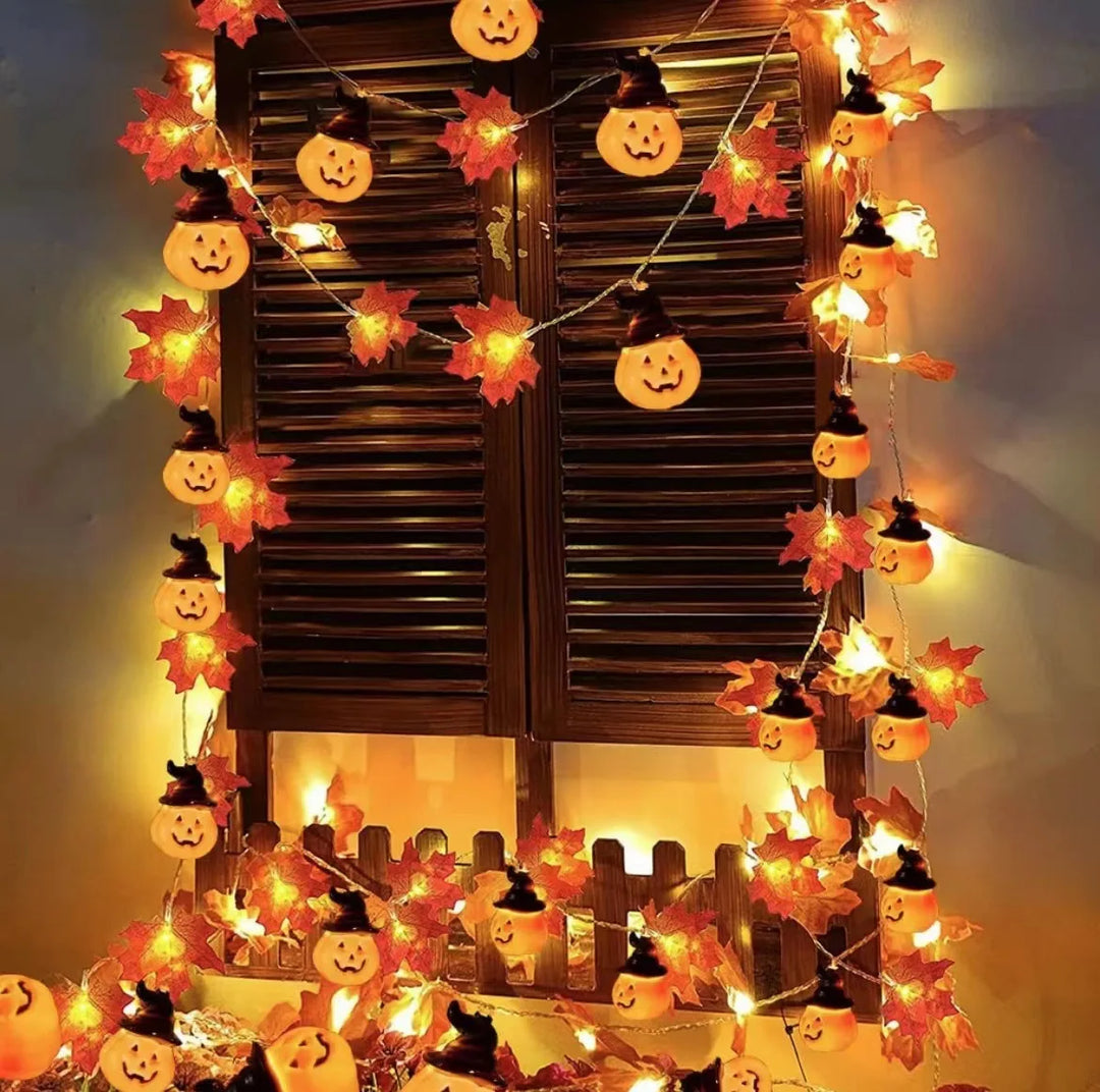 Rynx | Artificial Autumn Maple Leaves Pumpkin Garland LED Fairy String Light Christmas Thanksgiving Decoration DIY Halloween Party Home