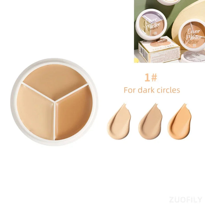Lisslune | 3-Farben Concealer Palette Foundationscreme Vollabdeckung Geeignet für Alle Haut Gesicht Make-up Abdeckung Dunkle Ringe Akne Poren Cremebasis