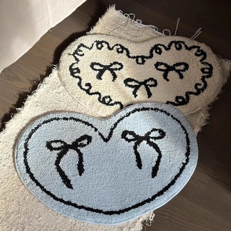 Rynx | Heart Shape Tufting Bow Bedroom Rug Living Room Rug Cute Hallway Floor Pad Bathroom Mat Doormat Aesthetic Home Decor
