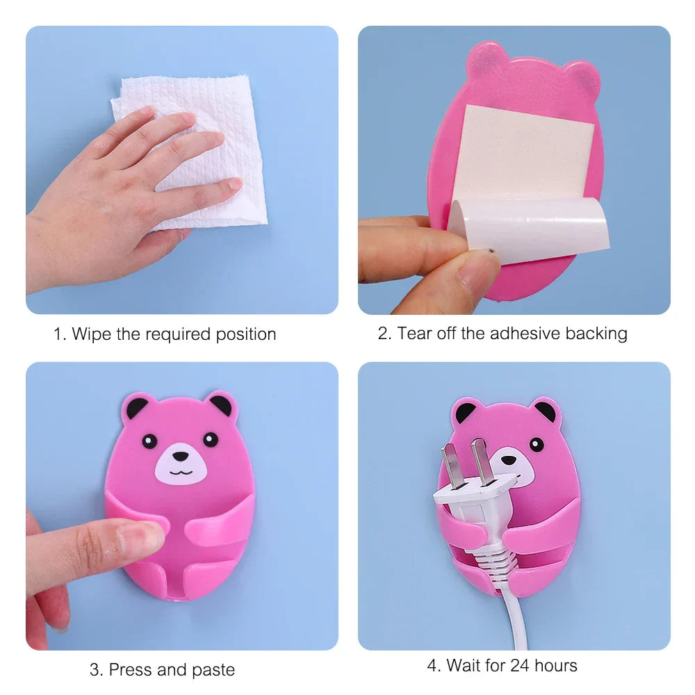 Lisslune | Bear Hug Self-Adhesive Wall Plug Holder