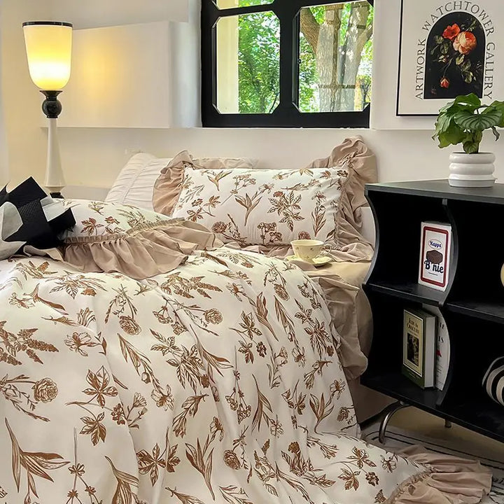 Rynx | French Retro Lightweight Luxury Washed Cotton Four-Piece Set Bedroom Lace Bedding Set Single Bedding Set Dorm Bedding