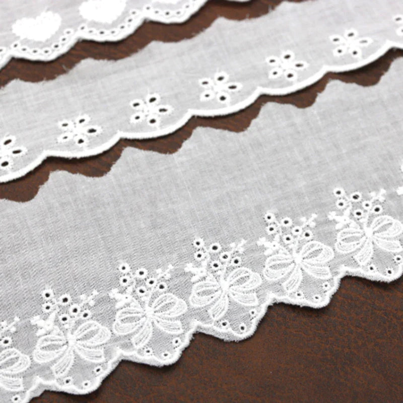 Rynx | (3 Yards/lot) Cotton Lace White Embroidery Sewn Clothing Textile Fabric Woven Ribbon DIY Decoration Wedding Home Sticker