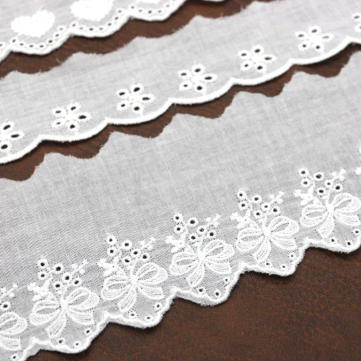Rynx | (3 Yards/lot) Cotton Lace White Embroidery Sewn Clothing Textile Fabric Woven Ribbon DIY Decoration Wedding Home Sticker