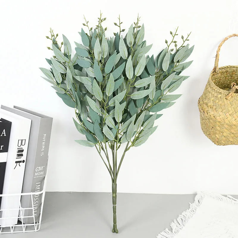 Rynx Silk Artificial Willow Bouquet Artificial Green Leaves for Wedding Home Garden Vase Decoration Jungle Party DIY Plants Wreath