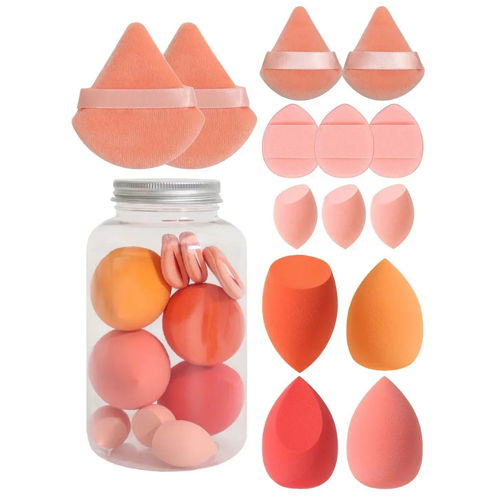 Rynx | 14pc Beauty Eggs Makeup Sponge Set with Storage Glass Velvet Beauty Blender Makeup Sponge Finger Puff Foundation Cosmetic Puffs