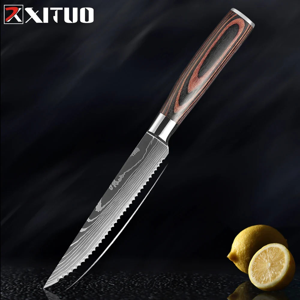 Skorter | XITUO Kitchen Knife Set - 1-9PCS 7Cr17Mov Stainless Steel Chef, Santoku & Fruit Knives with Ergonomic Pakkawood Handle