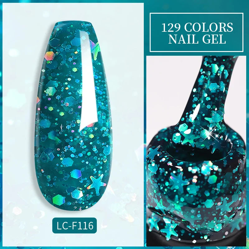 Rynx | 7ml Glitter Gel Nail Polish Semi Permanent Sequins Soak Off UV Gel Colorful DIY Nail Art Polishes