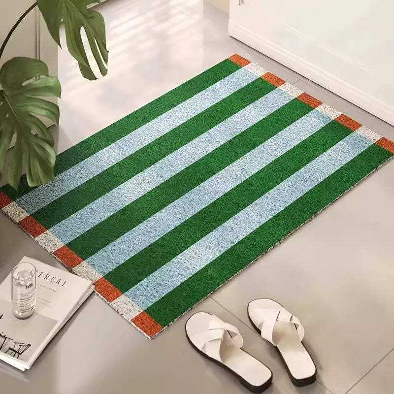 Rynx | Striped PVC Door Mat Cuttable Geometric Entrance Welcome Mat Rug Anti Dust Mat Outdoor Aesthetic Living Space Decor