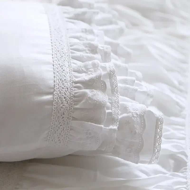 Rynx Super Luxury White Lace Ruffle Square Pillowcase, Wedding Decorative Bedding Textile, Sofa Pillowcase, Princess,