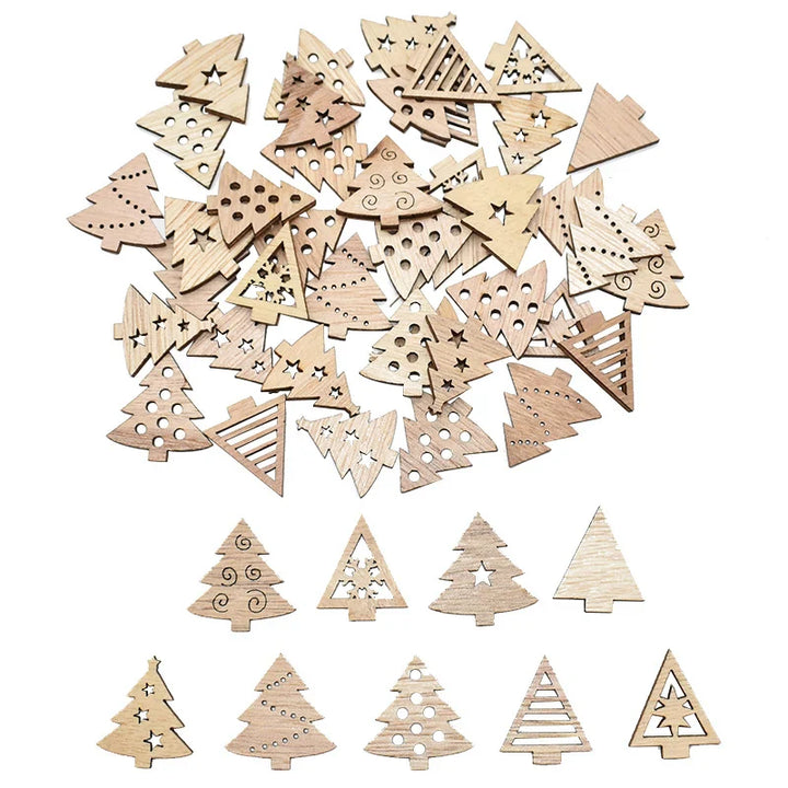 Rynx 50 pieces Christmas natural wood chips Santa snowflake Christmas tree hanging ornaments pendants Christmas decoration DIY craft