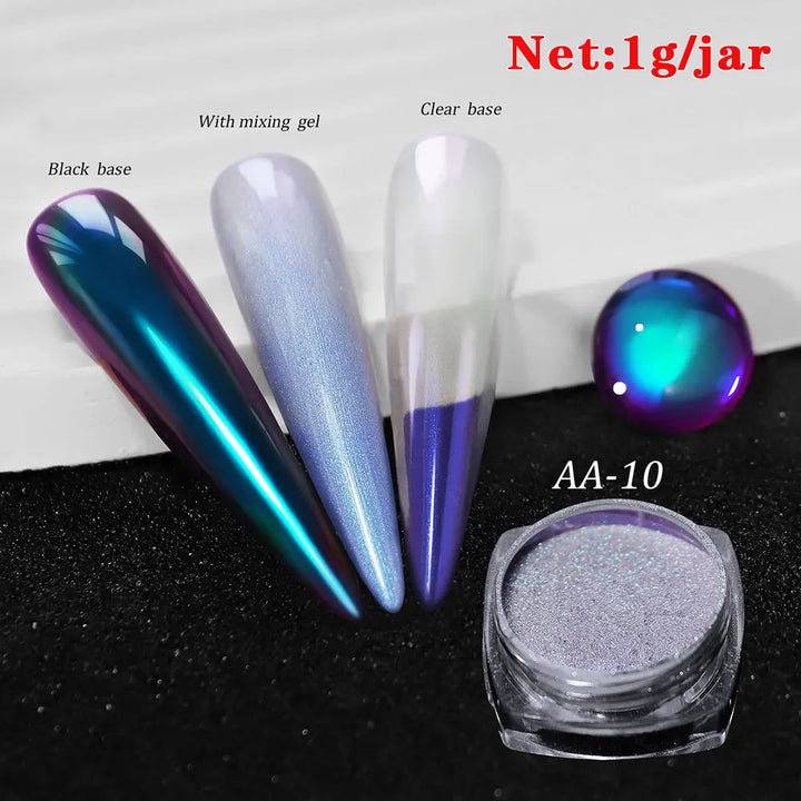 Rynx | 1jar Chrome Chameleon Aurora Nail Powder Metallic Effect Nail Glitter Pigment Mirror Nail Rubbing Dust Gel Nail Polish Accessories