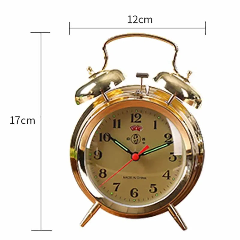 Rynx | Metal Mechanical Alarm Clock Creative Desk Nightstand Table Clock Alarm Bedroom Decoration Accessories Battery Operated