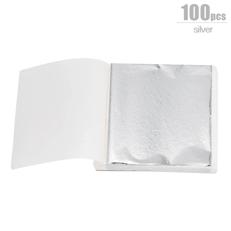 Rynx 100/200 Sheets Artificial Gold Silver Foil Paper Leaf Gilding DIY Crafts Paper Birthday Party Wedding Cake Dessert Decorations