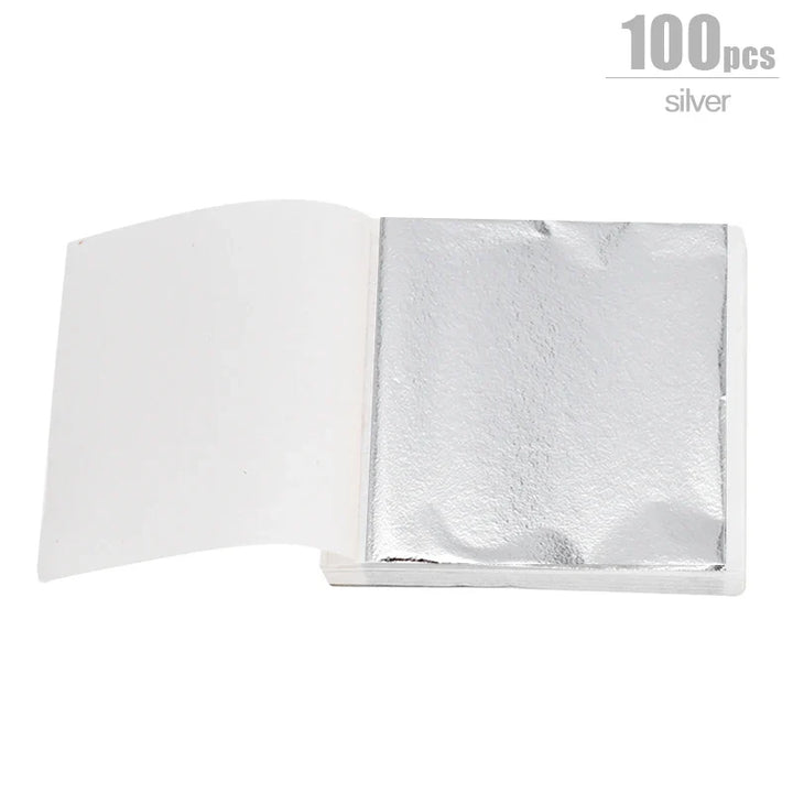 Rynx 100/200 Sheets Artificial Gold Silver Foil Paper Leaf Gilding DIY Crafts Paper Birthday Party Wedding Cake Dessert Decorations