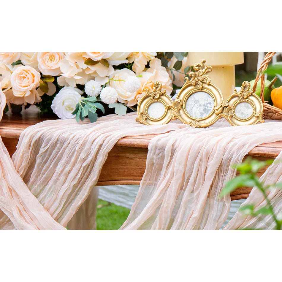 Rynx | Semi-transparent cheesecloth table runner for weddings, sage green Elegant country house decoration, Perfect for birthday parties Banquets arches Cake decor