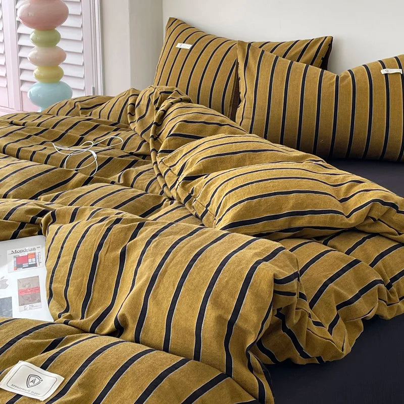 Rynx | Yellow striped bedding duvet cover set with pillowcase bedding single and double bed bedding duvet cover set queen/king double
