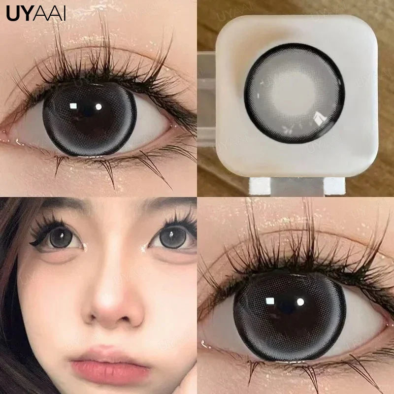 Rynx | Myopia 15MM Black Diamond Lenses with Diopters 1 Pair Big Eyes Natural Black Lenses Brown Contact Lenses Gray Purple Lens