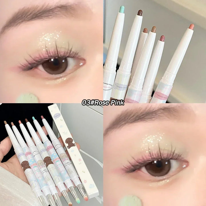 Rynx | Double Head Eyeliner Aegyo-sal Colored Eyeliner Gel Pencil Quick Drying Lying Silkworm Eyeliner Pencil Tea Brown Eyeshadow Makeup