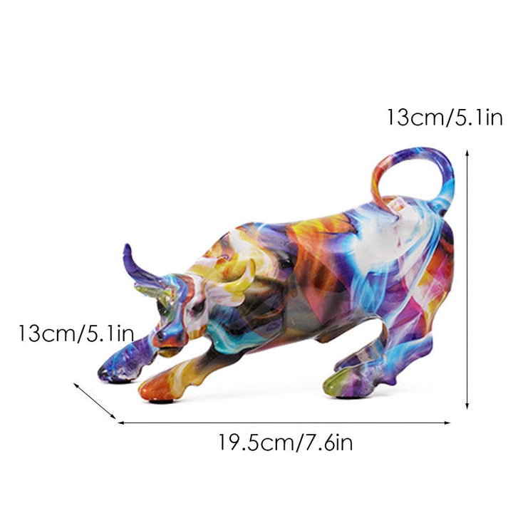 Lisslune | Graffiti-Painting Resin Bull Figures Home Living Room Bedroom Office Desktop Feng Shui Ornaments Collection Statues