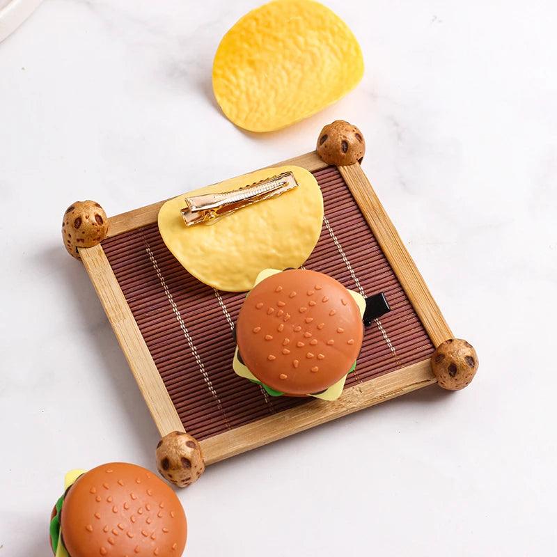 Lisslune | 5-piece DIY hairpin set with cute food theme - Cute hamburger, chips, and cookie designs for kids