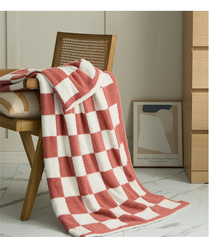 Rynx | Retro Checkered Plaid Knit Fleece Blankets Soft Cozy Thread Blanket Sofa Blanket Dust Cover Tassel Blankets For Bed