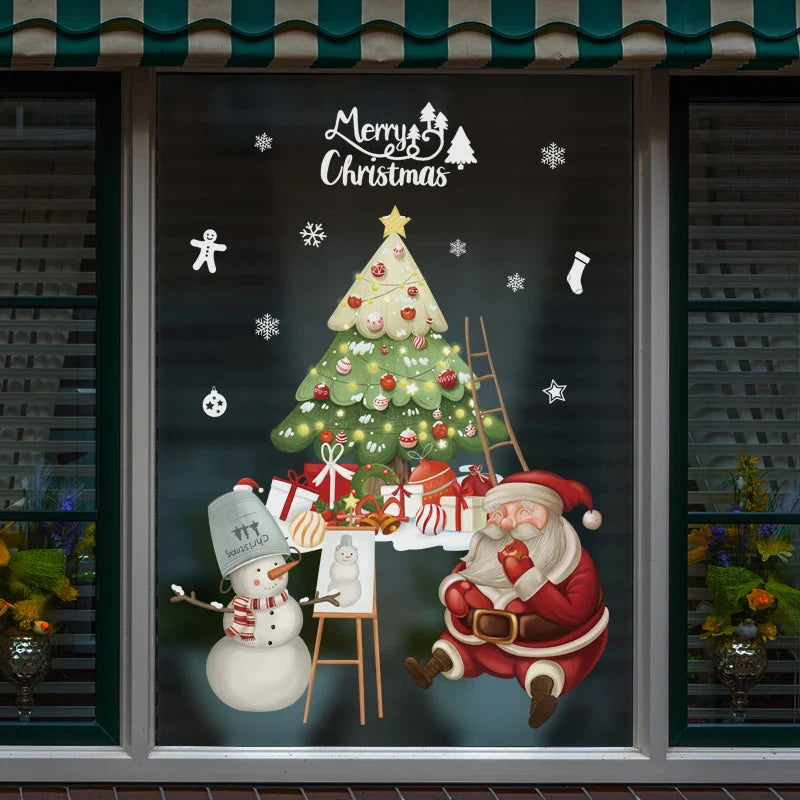 Rynx Christmas Window Stickers Santa Claus Christmas Tree Cartoon Glass Stickers Merry Christmas New Year Decorations for Home