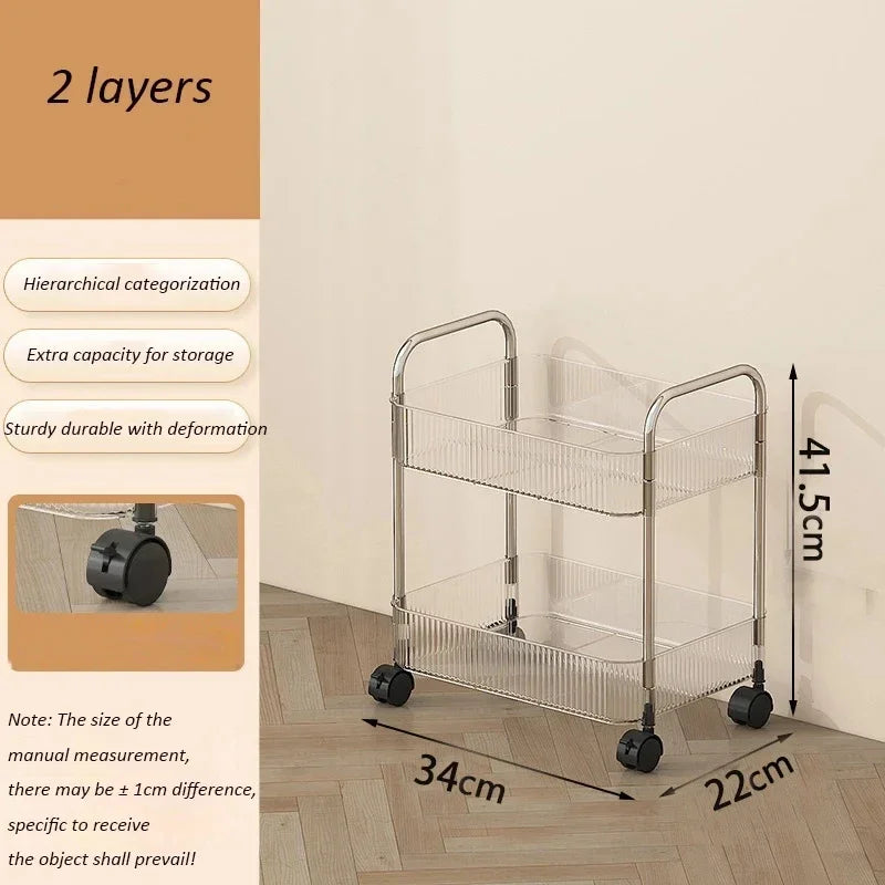 Rynx | Trolleys Storage Shelf Multi-Layer Transparent Acrylic Movable Cart Cosmetics Snack Storage Shelf Bookshelf Home Organizer