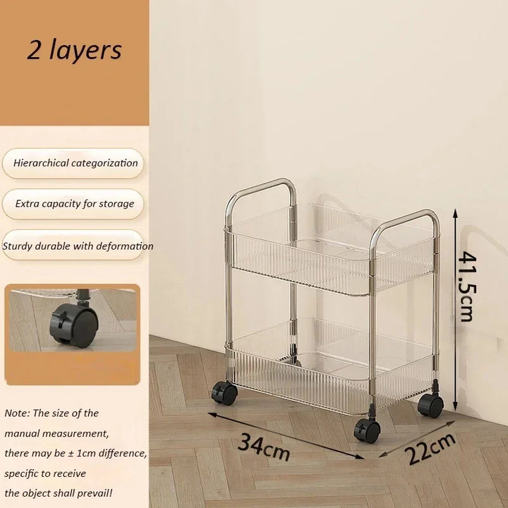 Rynx | Trolleys Storage Shelf Multi-Layer Transparent Acrylic Movable Cart Cosmetics Snack Storage Shelf Bookshelf Home Organizer