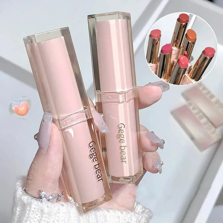 Rynx | 6 Colors Silky Glossy Lipstick Gege Bear Pump Lips Moisture Water Bomb Comfortable Ultra Shine Non-Sticky Cup Lip Balm Makeup