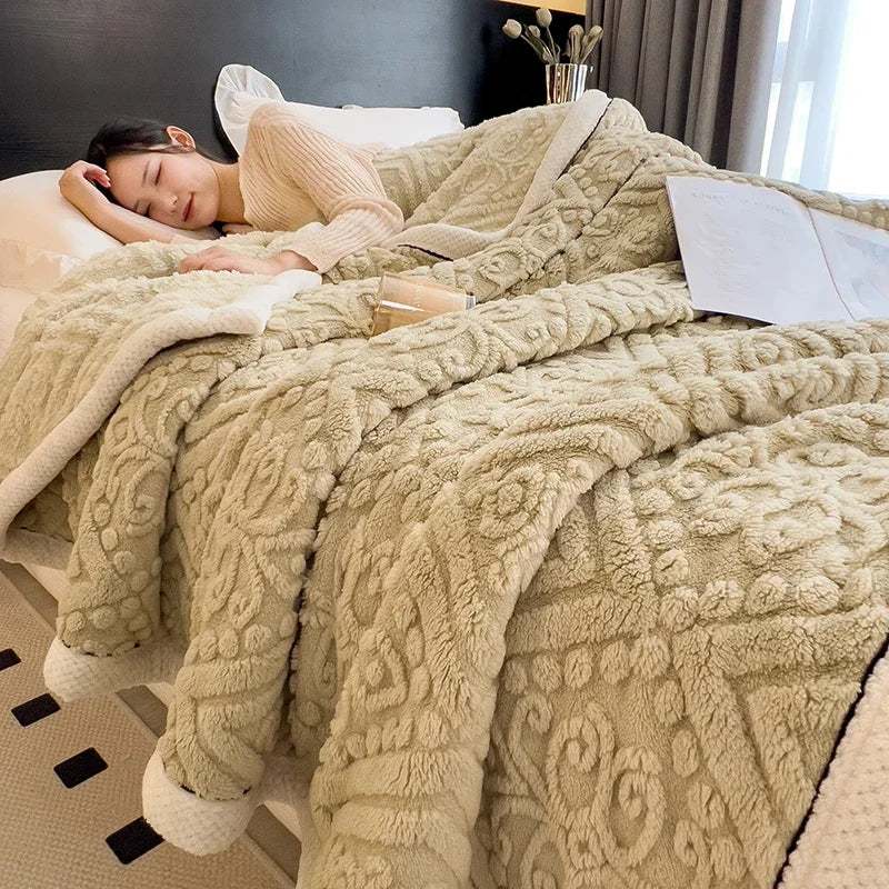 Rynx New European Style Checkered Velvet Warm Blanket for Bed Soft Fluffy Sofa Cover Blanket Super Warm Autumn Winter Throw Blanket