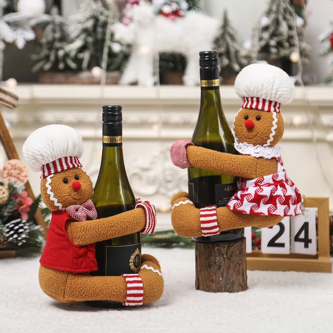 Rynx Christmas decoration supplies pair gingerbread man doll wine bottle hug wine bottle cover creative wine bottle decoration