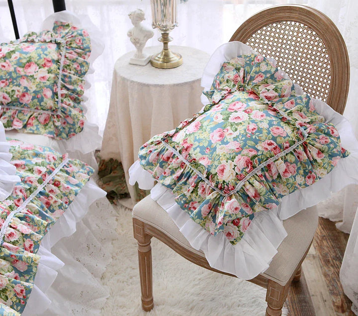 Rynx Top Luxury khaki European embroidery pillowcase large ruffle lace pleated pillowcase cake layers princess bedding pillowcase