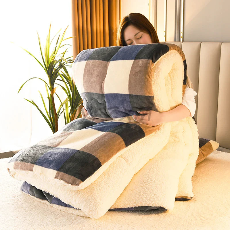 Rynx Plaid Super Thick Warm Blankets for Winter Autumn Milk Fleece Thickening Heat Sleeping Blanket Soft Fluffy Bedding Blanket Duvet