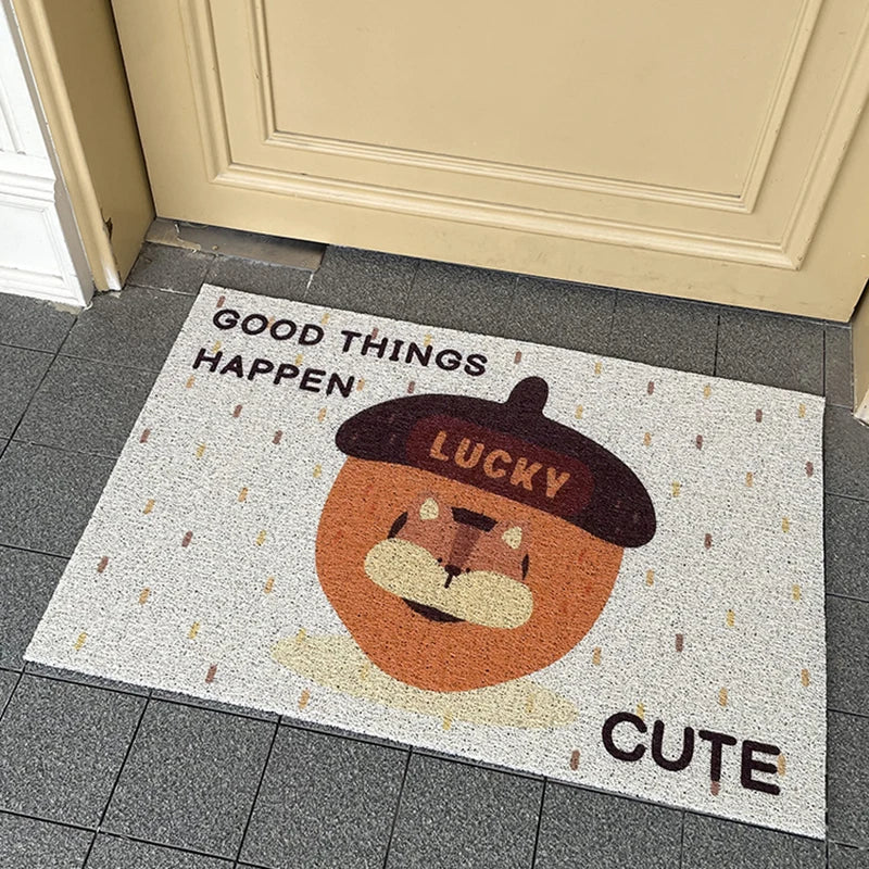 Rynx | Cute PVC Squirrel Doormat Cuttable Cartoon House Entrance Welcome Mat Carpet Anti Dust Pad Outdoor Aesthetic Living Space Decor