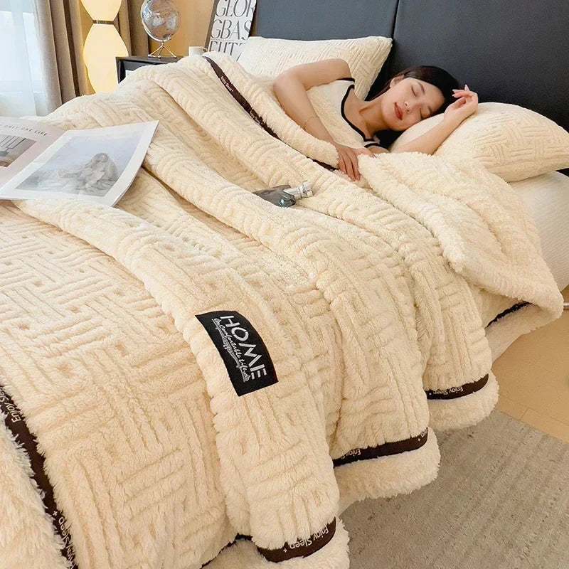 Rynx New Half-Side Fleece Autumn Winter Blanket Soft Fluffy Maternal and Child Grade Comforters Warm Breathable Sofa Cover Blanket