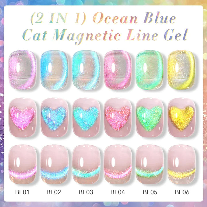 Rynx |5ML Aurora Ocean Blue Liner Gel Polish Nail Art Sparkling Painting Cat Magnetic Gel Semi Permanent UV Gel French Nails