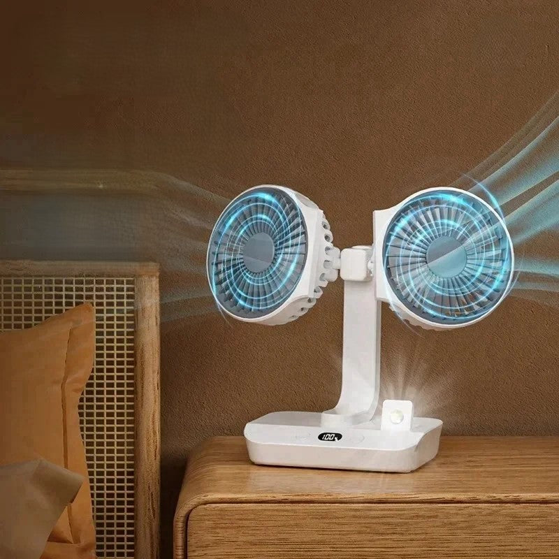 Lisslune | Adjustable Double-Head Portable Table Fan Night Lamp