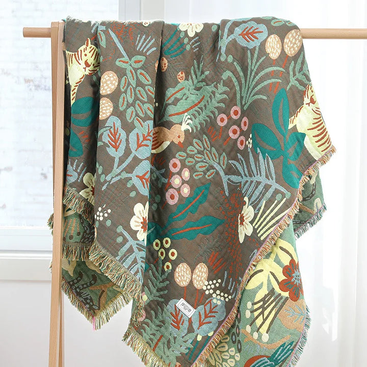 Rynx | Textile City Jungle Tiger 6-layer Cotton Gauze Towel Quilt Green Summer Cool Office Comfortable Single Blanket Sofa Throw Blanket