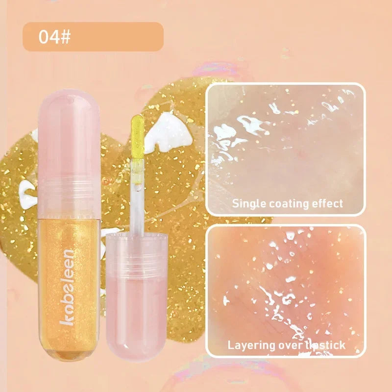 Rynx | 6 Colors Shiny Lip Balm Glitter Jelly Lip Gloss Day&Night Moisturizing High Pigmented Plumping Liquid Lip Lacquer Cosmetics