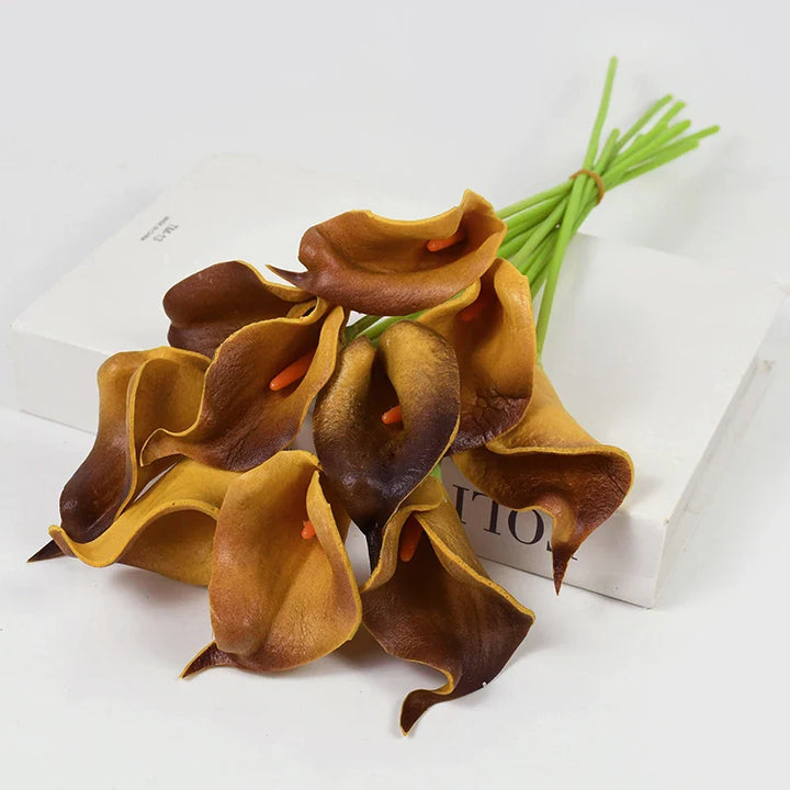 Rynx 5/10pcs Real Touch Calla Lily Artificial Flowers White Wedding Bouquet Bridal Party Home Flower Decoration Artificial Flowers