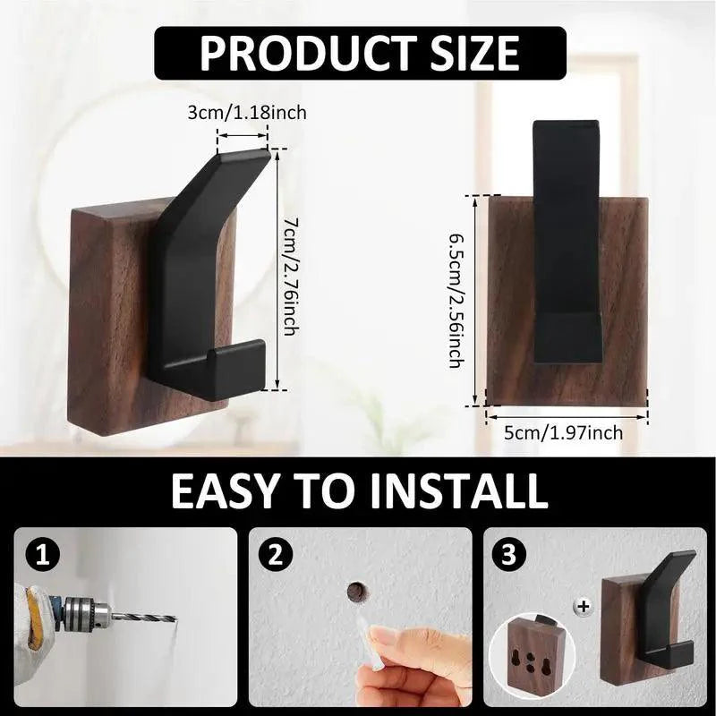 Lisslune | Stylish solid wall-mounted coat hook made of walnut wood with durable hooks for home organization