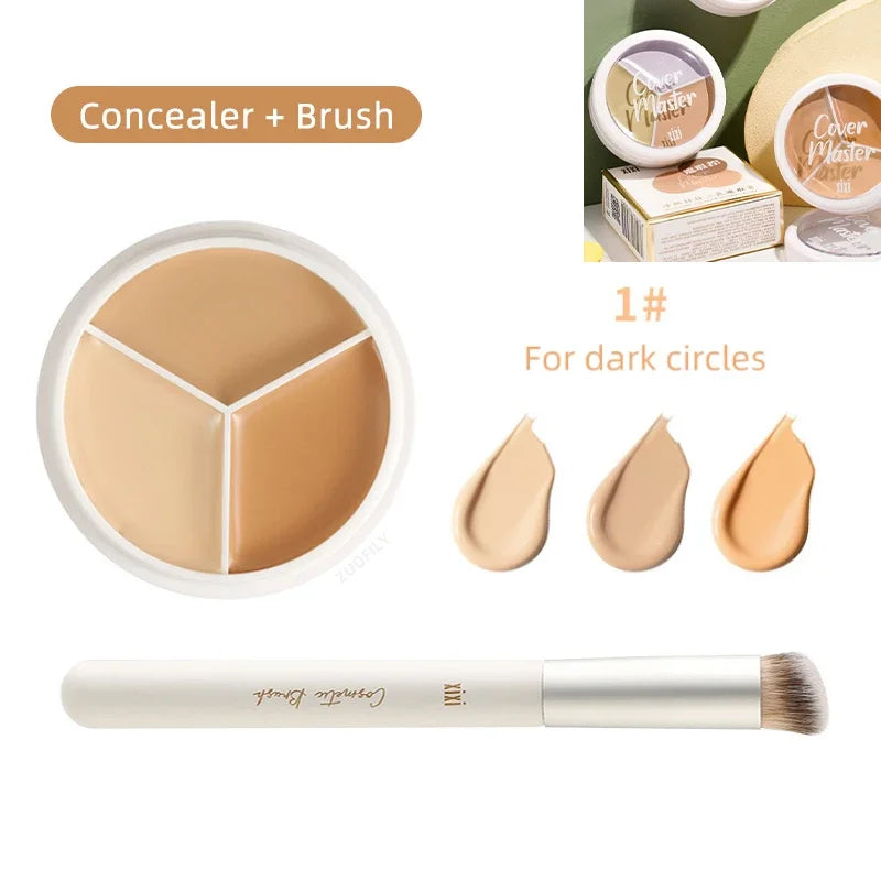 Lisslune | 3-Farben Concealer Palette Foundationscreme Vollabdeckung Geeignet für Alle Haut Gesicht Make-up Abdeckung Dunkle Ringe Akne Poren Cremebasis